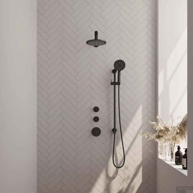 Must-Have Thermostatisch Inbouwdoucheset Brauer Black 20cm Hoofddouche Wandarm 3 Standen Handdouche op Glijstang Mat Zwart