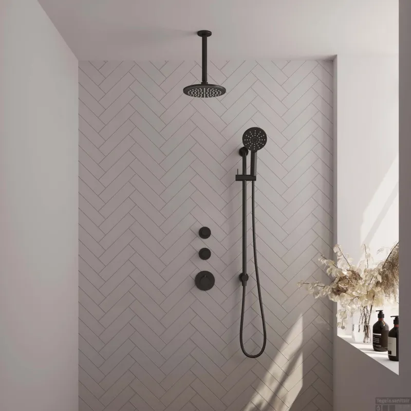 Nu Kopen Thermostatisch Inbouwdoucheset Brauer Black 20cm Hoofddouche Plafondarm 3 Standen Handdouche op Glijstang Mat Zwart