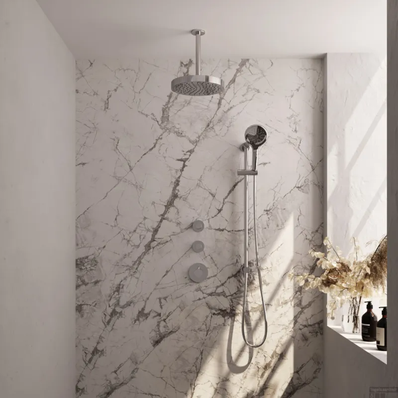 Brauer Stripe thermostatische inbouw regendouche SET 12 met 25 cm douchekop en plafondarm en 3-standen handdouche en doucheslang en geintegreerde glijstang chroom Direct Verzonden