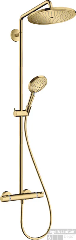 Korting Hansgrohe Croma Select S Showerpipe 280 1jet EcoSmart met douchethermostaat en handdouche Raindance Select S 120 3jet, Polished Gold Optic