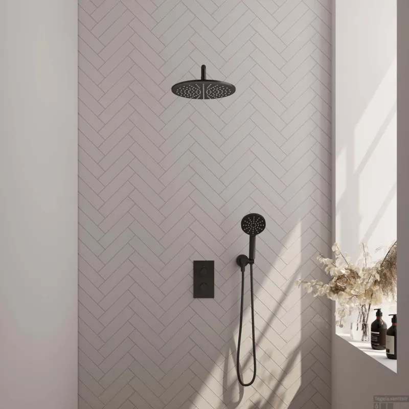 Nieuw Inbouw Regendouche Set Brauer Black Edition Gebogen Wanduitloop Ronde Hoofddouche 30 cm Met Handdouche 3 Standen Mat Zwart