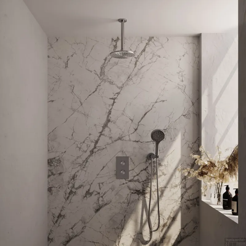 Inbouw Regendouche Set Brauer Brushed Edition Plafond Uitloop Ronde Hoofddouche 20 cm Met Handdouche 3 Standen RVS Look Populair