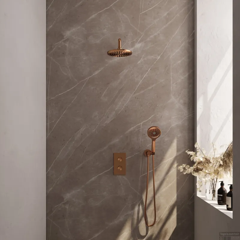 Inbouw Regendouche Set Brauer Copper Edition Gebogen Wanduitloop Ronde Hoofddouche 20 cm Met Handdouche 3 Standen Koper Weekendaanbieding