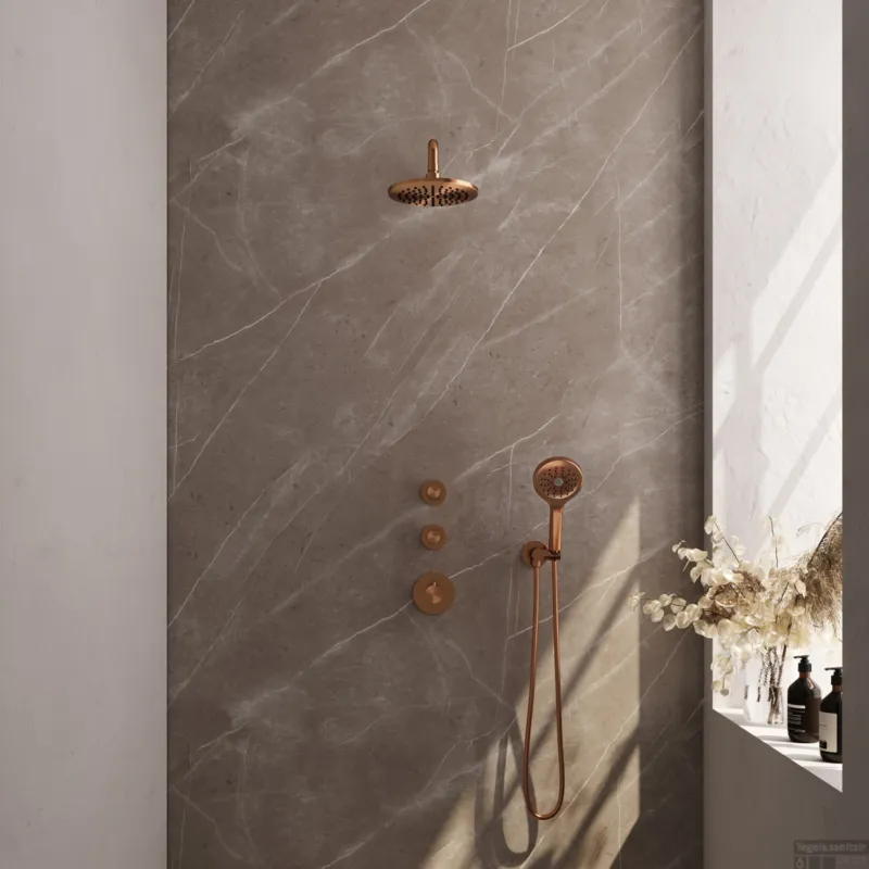 Koop Vandaag Inbouw Regendouche Set Brauer Copper Edition Gebogen Wanduitloop Ronde Hoofddouche 20 cm Met Twee Stopkranen en Handdouche 3 Standen Koper PVD
