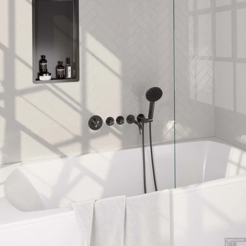Inbouwthermostaatset Brauer Gunmetal Carving Incl Baduitloop en 3 Standen Handdouche Gunmetal Koop Vandaag
