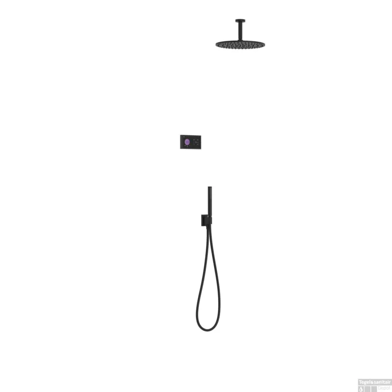 Beste Prijs Regendoucheset Tres Shower Technology Inbouw Elektrische Thermostaat met Ronde Plafonduitloop Douchekop 30 cm Mat Zwart