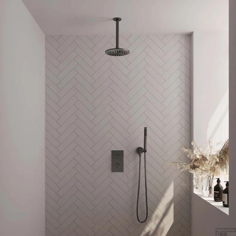 Alleen Vandaag Regendoucheset Inbouw Brauer Gunmetal Edition Thermostatisch 20cm met 3-Weg Omstelling, Plafondarm en Staaf Handdouche Geborsteld Gunmetal
