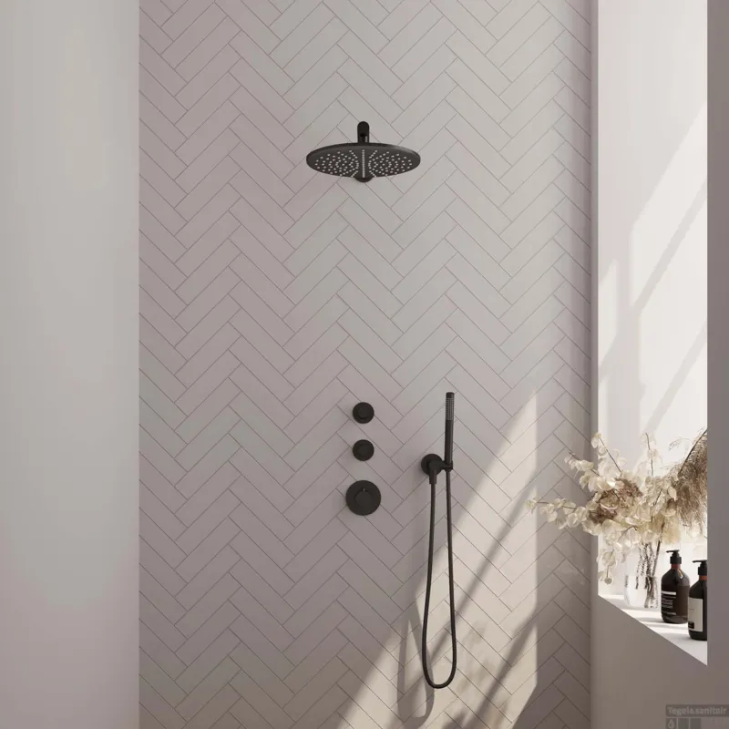 Thermostatisch Inbouwdoucheset Brauer Black 30cm Hoofddouche Wandarm Staafhanddouche Mat Zwart Gecertificeerd
