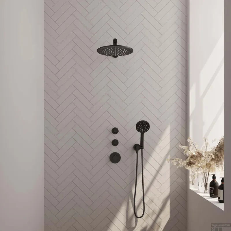 Thermostatisch Inbouwdoucheset Brauer Black 30cm Hoofddouche Wandarm 3 Standen Handdouche Mat Zwart Laatste Kans