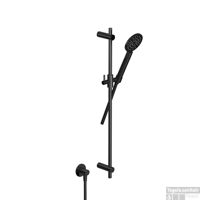 Gratis Retour Hotbath COBBER Glijstang 90 cm met wandaansluitbocht, doucheslang 1,5 mtr en handdouche Gepolijst Zwart PVD (M308PBP)