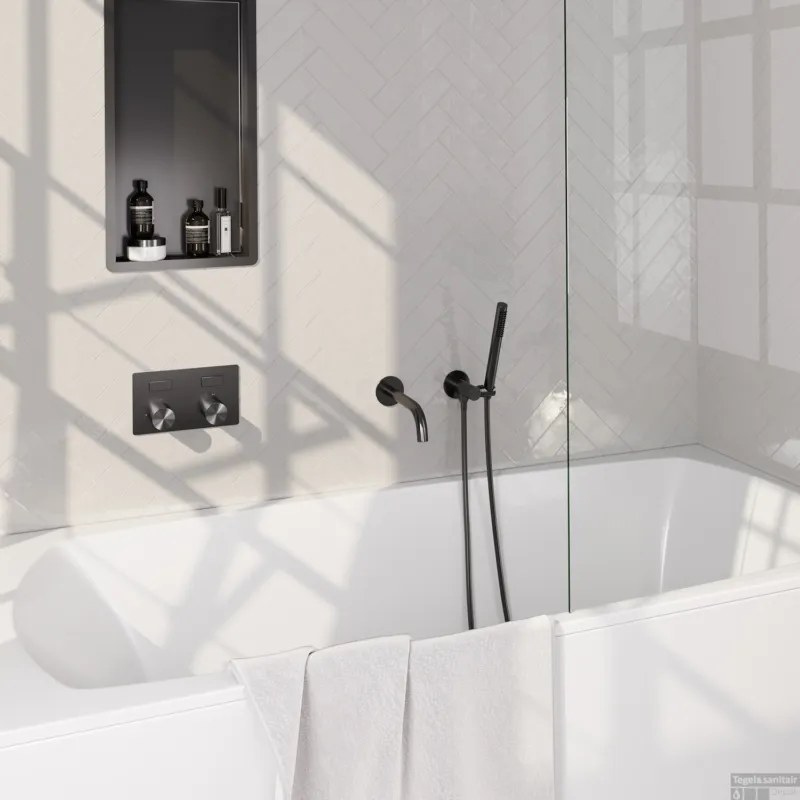 Inbouwthermostaat set Brauer Carving Met Drukknoppen Incl Baduitloop Gunmetal (Keuze Handdouche) Gecertificeerd
