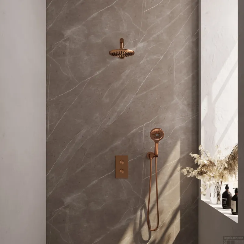 Alleen Vandaag Regendoucheset Inbouw Brauer Copper Carving Thermostatisch 20cm met 3-Weg Omstelling, Wandarm en 3-Standen Handdouche Geborsteld Koper