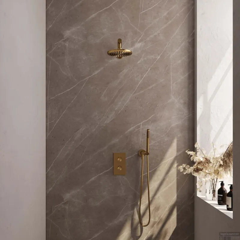 Hoge Kwaliteit Thermostatische Inbouwdoucheset Brauer Carving Rechthoekige Afdekplaat Goud (Alle Opties)