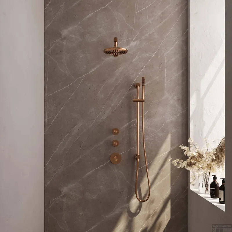 Thermostatisch Inbouwdoucheset Brauer Copper 20cm Hoofddouche Wandarm Staafhanddouche op Glijstang Koper Populair