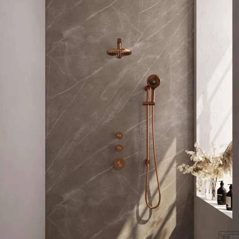 Thermostatisch Inbouwdoucheset Brauer Copper 20cm Hoofddouche Wandarm 3 Standen Handdouche op Glijstang Koper Meest Verkocht