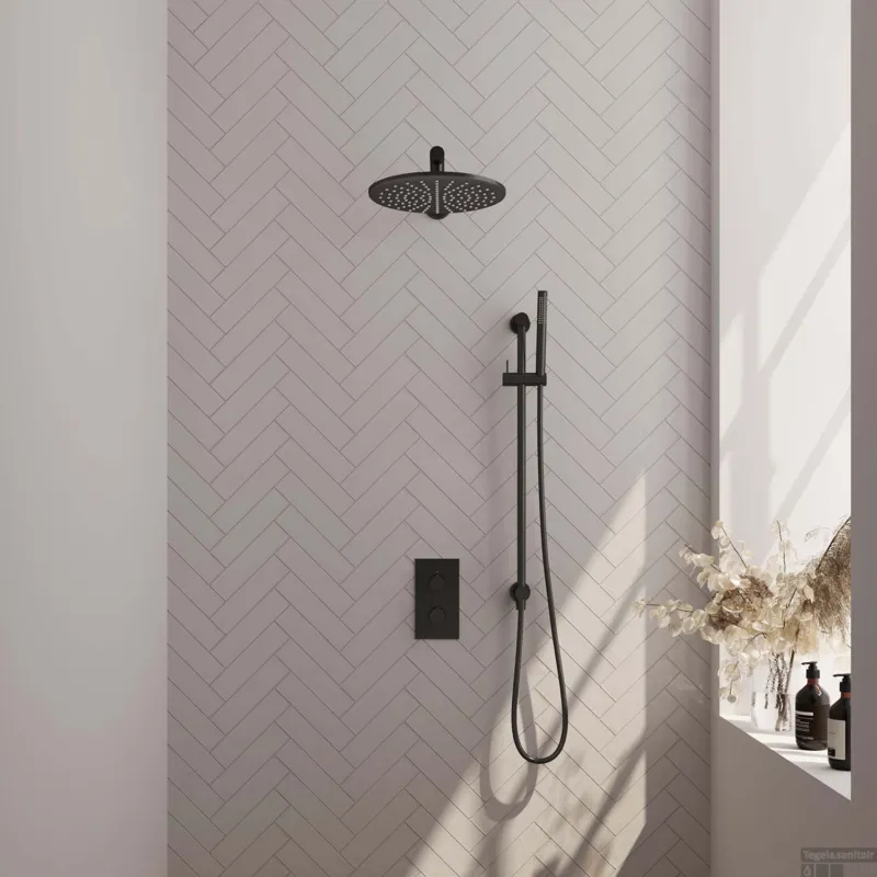 Beperkte Voorraad Inbouw Regendouche Set Brauer Black Edition Wanduitloop Ronde Hoofddouche 30 cm Met Glijstang Mat Zwart