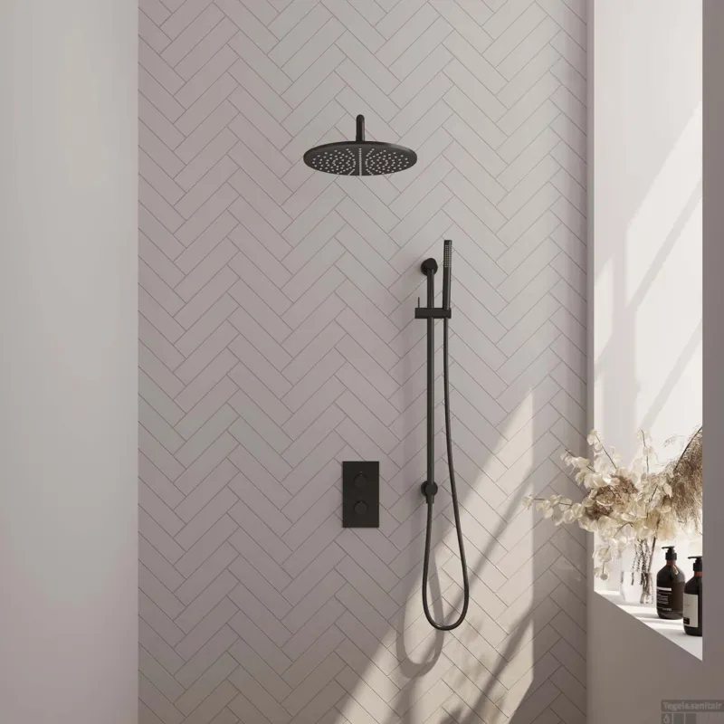 Inbouw Regendouche Set Brauer Black Edition Gebogen Wanduitloop Ronde Hoofddouche 30 cm Met Glijstang Mat Zwart Koopje