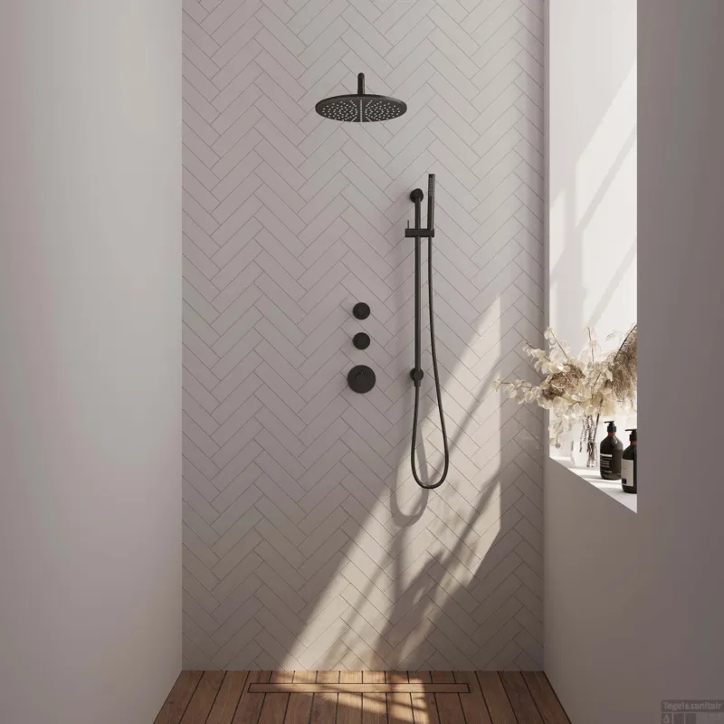 Inbouw Regendouche Set Brauer Black Edition Gebogen Wanduitloop Ronde Hoofddouche 30 cm Met Twee Stopkranen en Glijstang Mat Zwart Betaalbaar