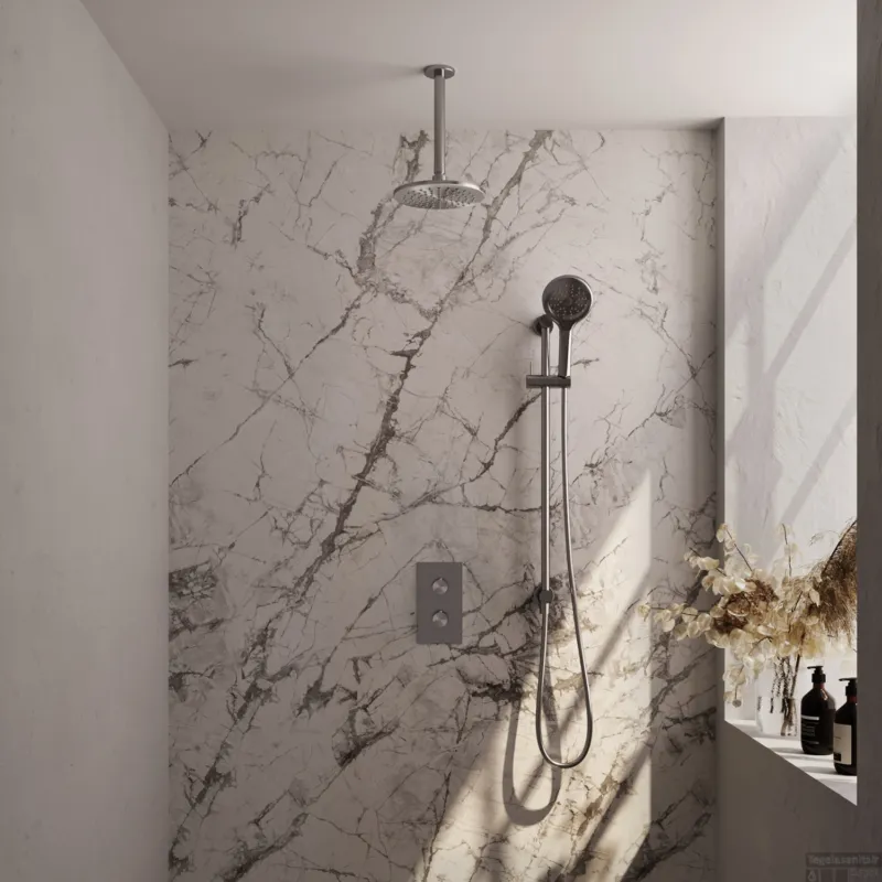 Inbouw Regendouche Set Brauer Brushed Edition Plafond Uitloop Ronde Hoofddouche 20 cm Met Handdouche 3 Standen en Glijstang RVS Look Must-Have