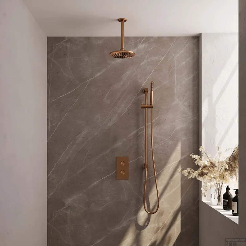 Direct Beschikbaar Inbouw Regendouche Set Brauer Copper Edition Plafond Uitloop Ronde Hoofddouche 20 cm Met Glijstang Koper