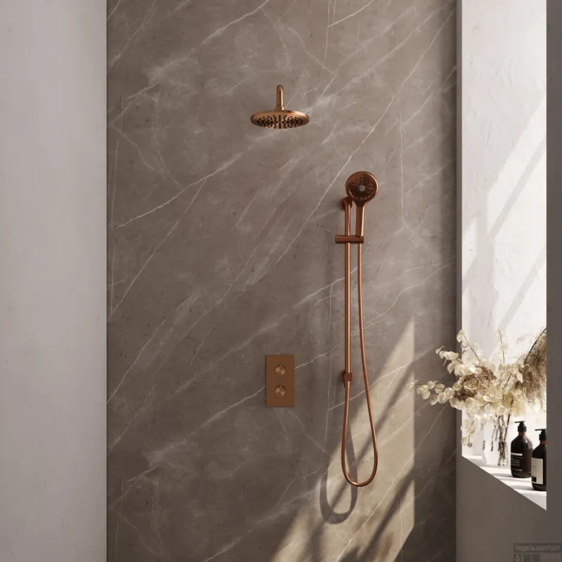 Meest Verkocht Inbouw Regendouche Set Brauer Copper Edition Gebogen Wanduitloop Ronde Hoofddouche 20 cm Met Glijstang en Handdouche 3 Standen Koper