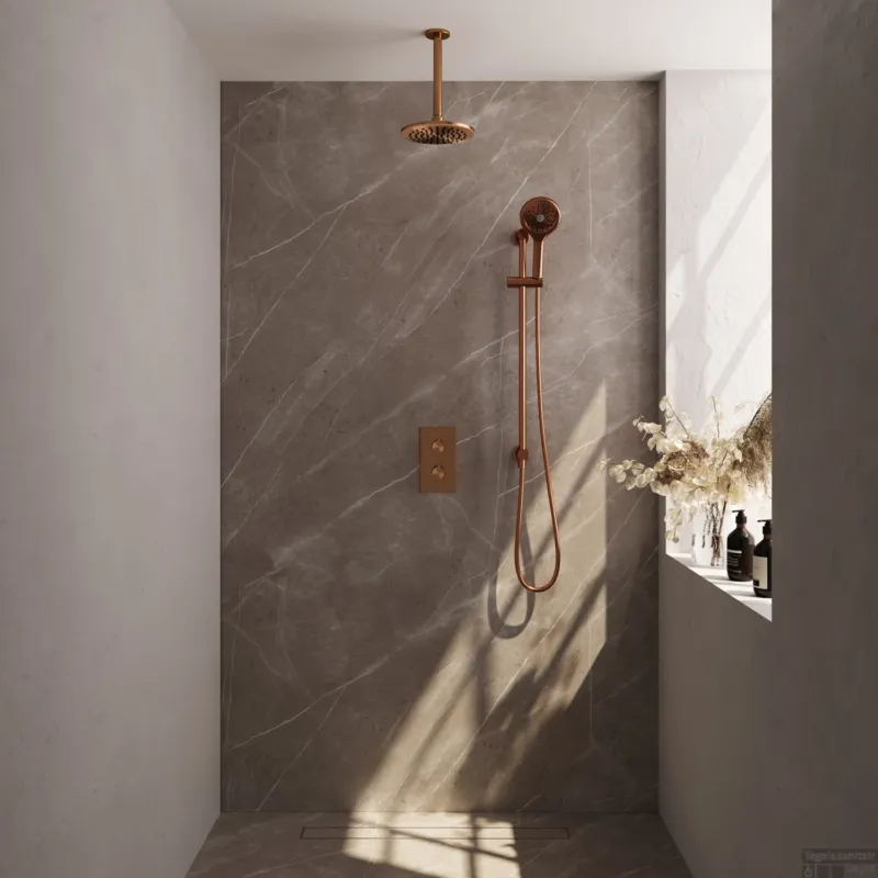 Inbouw Regendouche Set Brauer Copper Edition Plafond Uitloop Ronde Hoofddouche 20 cm Met Glijstang en Handdouche 3 Standen Koper Snelle Levering