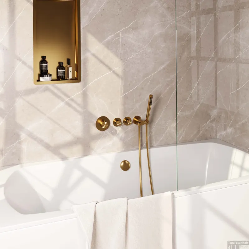 Badkraan Inbouw Set Brauer Gold Edition Thermostatisch met Badvulcombinatie en Staaf Handdouche Geborsteld Goud Populair