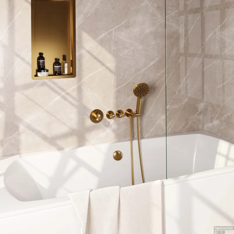Badkraan Inbouw Set Brauer Gold Edition Thermostatisch met Badvulcombinatie en Handdouche 3-Standen Geborsteld Goud Premium