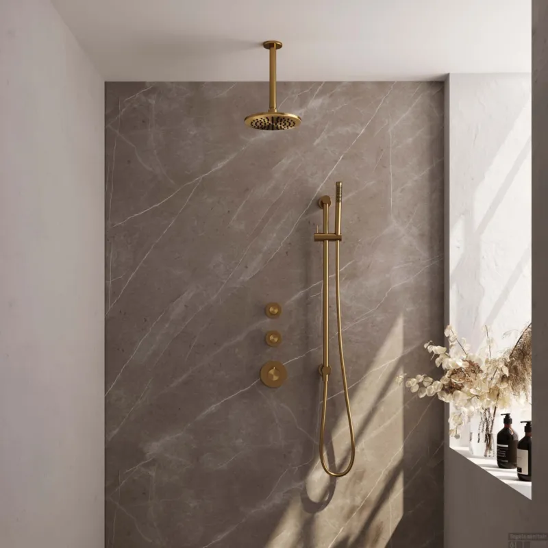Regendoucheset Inbouw Brauer Gold Edition Thermostatisch 20cm met Plafondarm, Glijstang en Handdouche Staaf Losse Stopkranen Geborsteld Goud Aanbieding