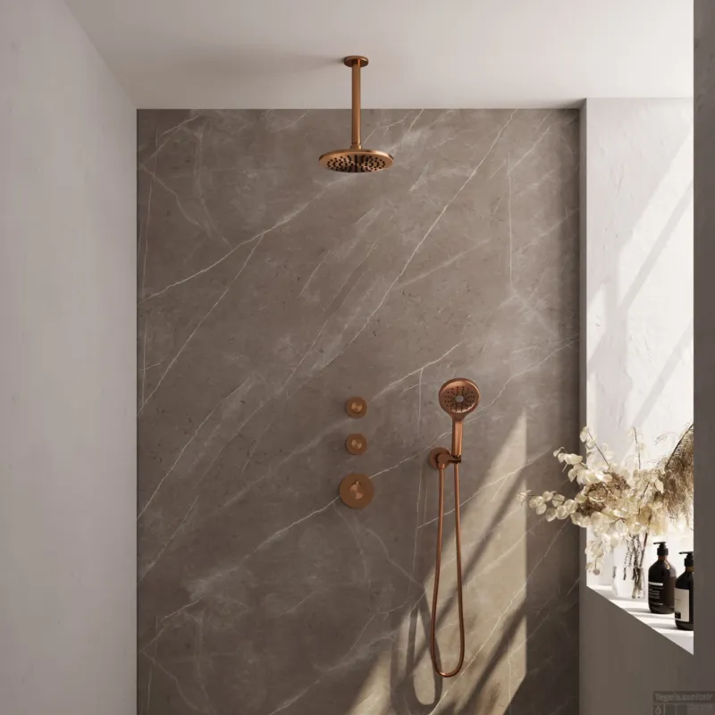 Actieprijs Regendoucheset Inbouw Brauer Copper Carving Thermostatisch 20cm met Plafondarm en Handdouche 3-Standen Losse Stopkranen Geborsteld Koper