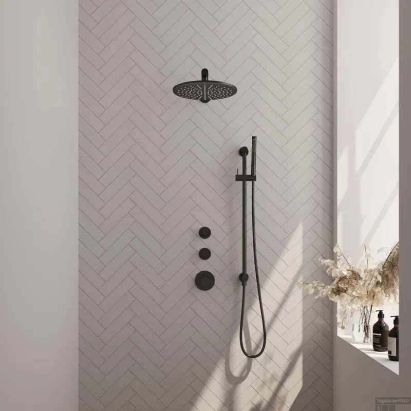 Thermostatisch Inbouwdoucheset Brauer Black 30cm Hoofddouche Wandarm Staafhanddouche op Glijstang Mat Zwart Laatste Versie
