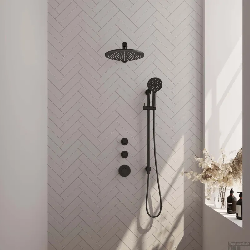Thermostatisch Inbouwdoucheset Brauer Black 30cm Hoofddouche Wandarm 3 Standen Handdouche op Glijstang Mat Zwart Fabrieksprijs