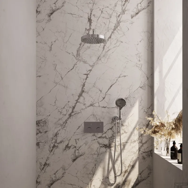 Brauer Stripe thermostatische inbouw regendouche met drukknoppen SET 29 met 25 cm douchekop en gebogen muurarm en 3-standen handdouche en doucheslang en wandaansluitbocht chroom Koopje