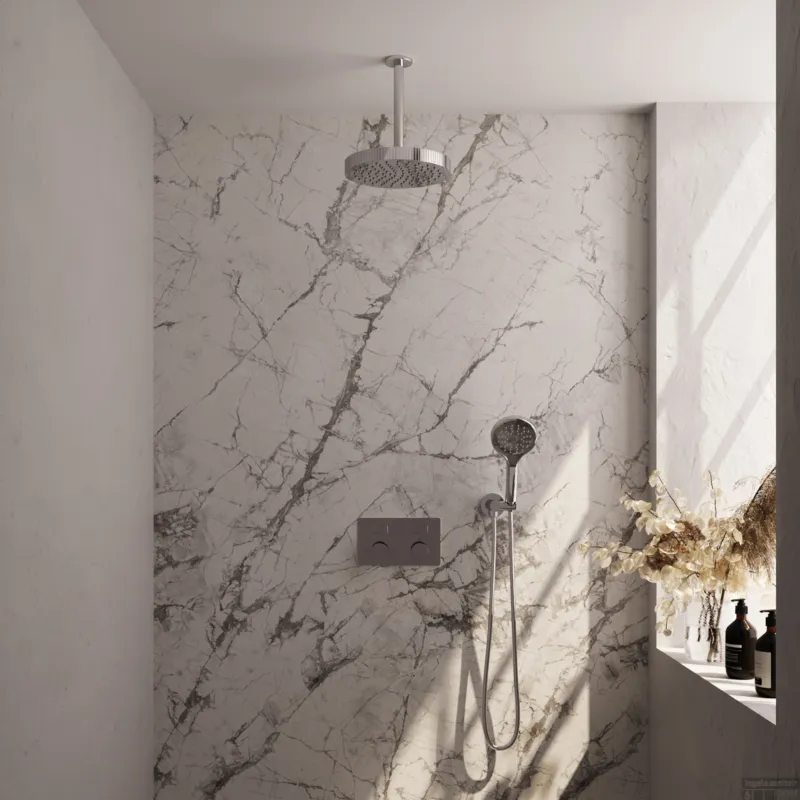 Must-Have Brauer Stripe thermostatische inbouw regendouche met drukknoppen SET 30 met 25 cm douchekop en plafondarm en 3-standen handdouche en doucheslang en wandaansluitbocht chroom
