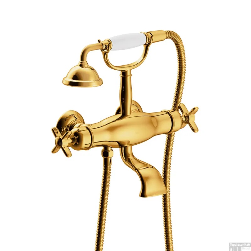 Populair Badkraan Tres Clasic Thermostatisch Incl Handdouche op Houder Goud