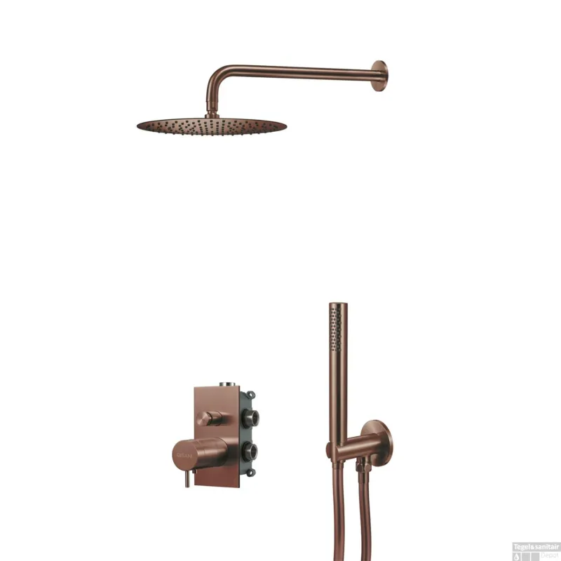 Regendoucheset Qisani Flow Inbouw 2-weg Vierkante inbouwkraan Geborsteld Copper Exclusieve Aanbieding
