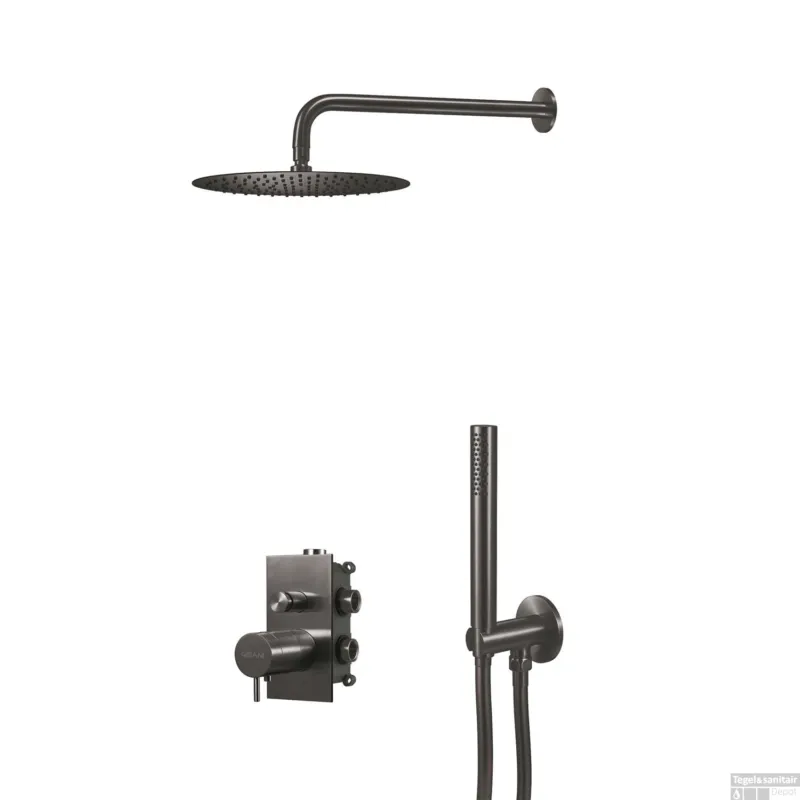 Regendoucheset Qisani Flow Inbouw 2-weg Vierkante inbouwkraan Geborsteld Gun Metal Gratis Retour