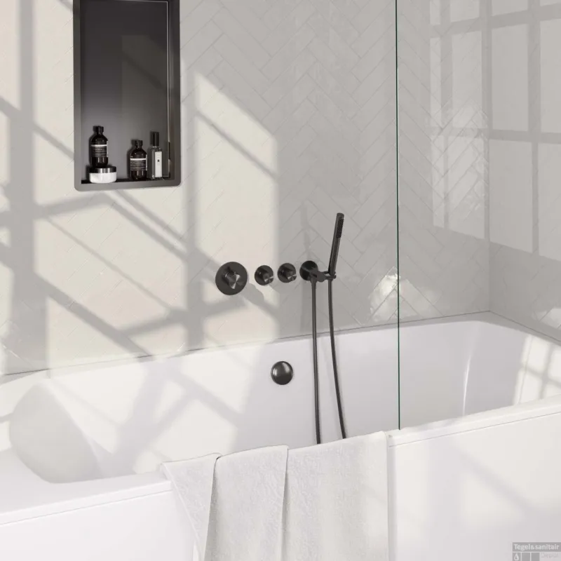 Inbouwthermostaatset Brauer Gunmetal Carving Incl Staafhanddouche En Badafvoer Geborsteld Gunmetal Nieuw