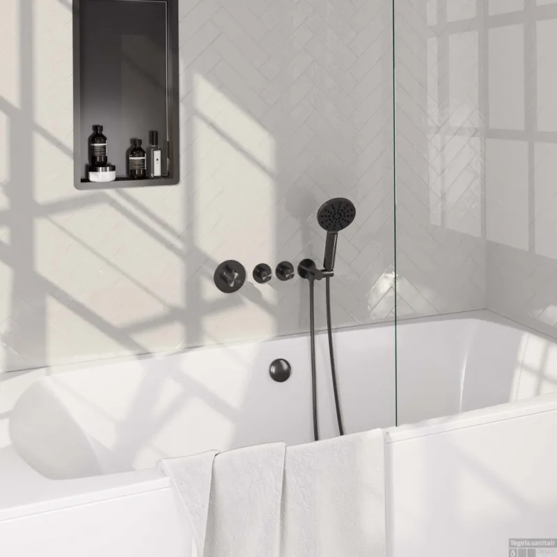 Superprijs Inbouwthermostaatset Brauer Gunmetal Carving Incl 3 Standen Handdouche En Badafvoer Gunmetal