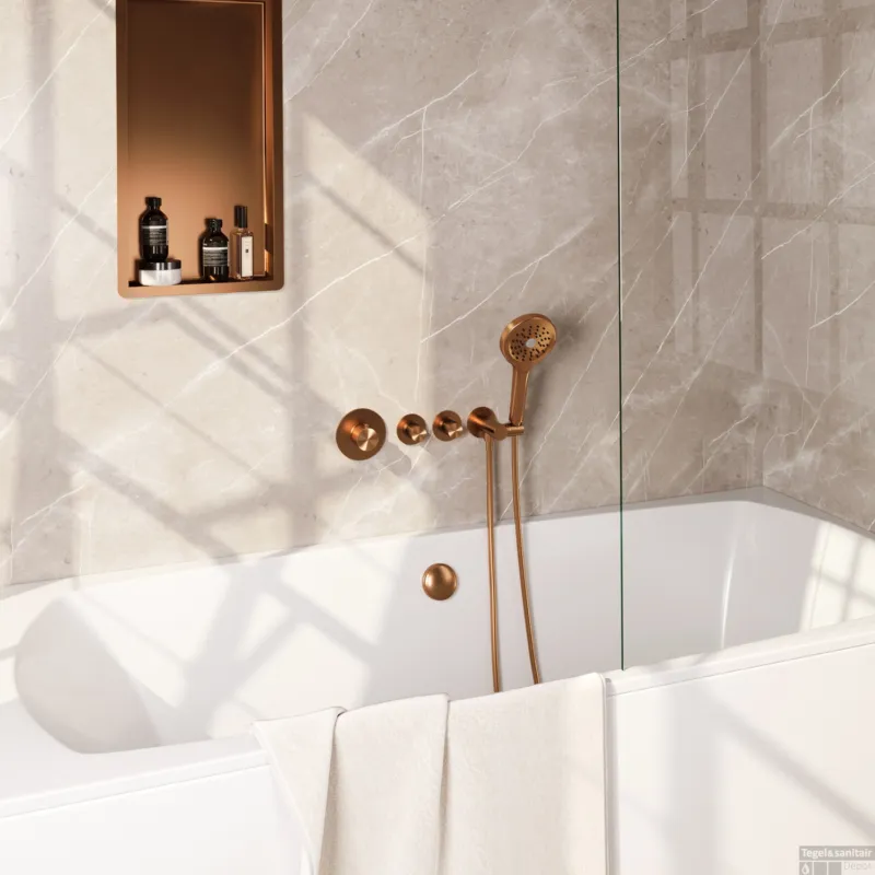 Lage Prijs Inbouwthermostaatset Brauer Copper Carving Incl 3 Standen Handdouche En Badafvoer Koper