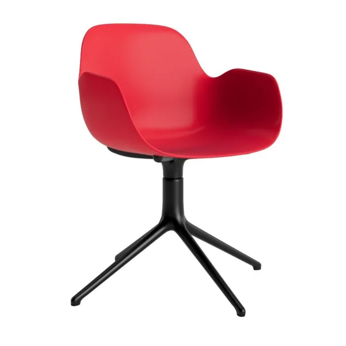 Snelle Levering Normann Copenhagen Form Swivel armstoel black aluminium onderstel-Bright Red