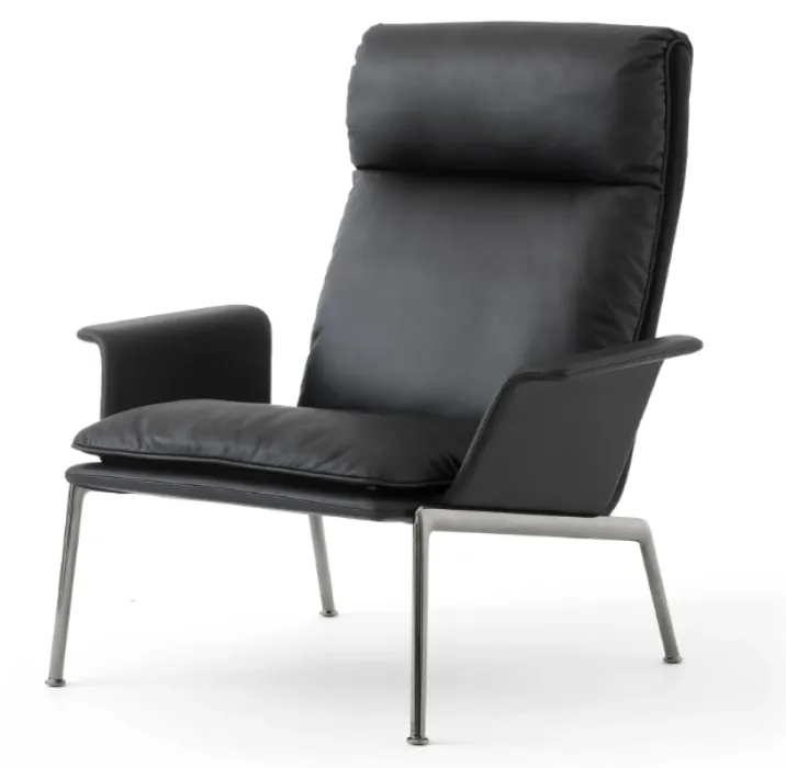 Laatste Versie &tradition Muno LN17 fauteuil-Dark Chrome-Noble Aniline Leather Black
