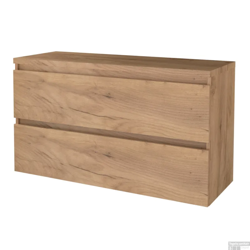 Gratis Retour Badmeubelset BWS Salt 120x46cm Greeploos 2 Lades Met Afdekplaat Whisky Oak
