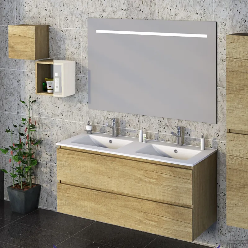 Badmeubelset Excellence Sephia 120x60x46 cm Eikenhout Look (incl Ledspiegel) Direct Verzonden