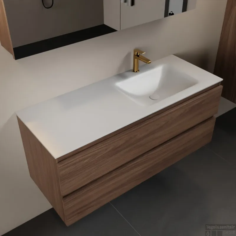 Shop Nu MONDIAZ AIVY 120cm badmeubel Mocha, wastafel Talc solid surface rechts 1 kraangat met spiegelkast (AI-351641TALC-SI - AI-M120MORE - AI-C120MOMI)