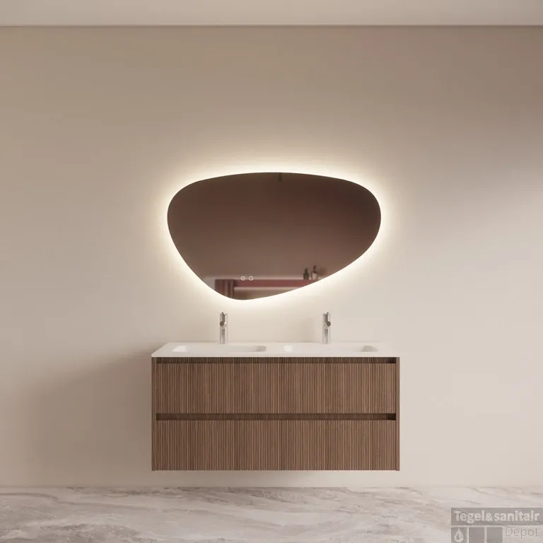 Alleen Vandaag Badmeubelset BWS Riga Met Asia Wastafel Wit 140 cm Donker Eiken Japandi