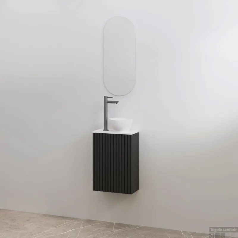Toiletmeubelset Best-Design Mali Mat Zwart Onderkast + Mat Wit Meubelblad Hete Deal