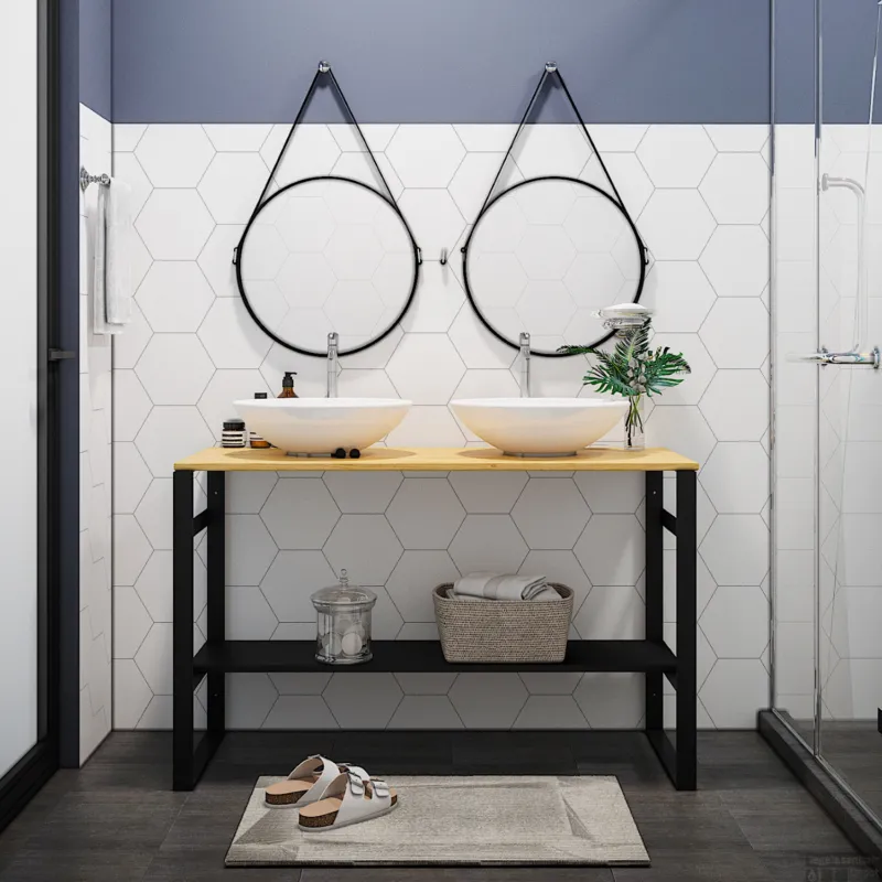 Badkamermeubel BWS Black & Oak 120x50x75 cm Eiken Metalen Frame Mat Zwart Nu Kopen