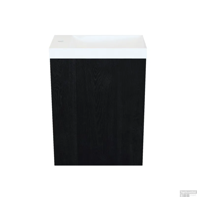 Koop Online Fonteinkast Black Oak Arcqua Luna 40x55x28 cm Incl. Fontein Glans Wit Met Overloop
