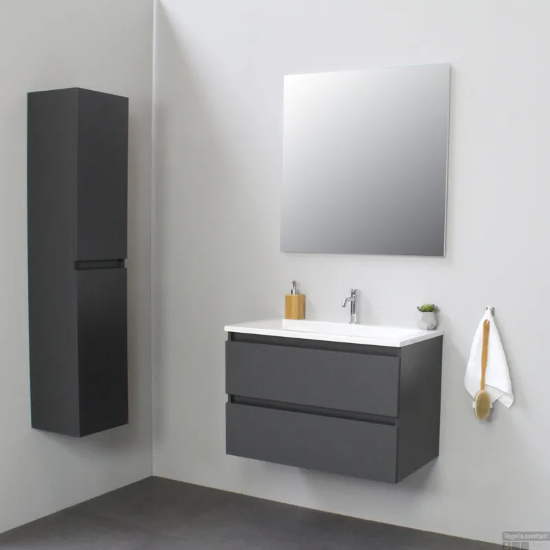 Badkamermeubel BWS Pepper Acryl Wastafel Met Kraangat 80x55x46 cm Antraciet Express Levering